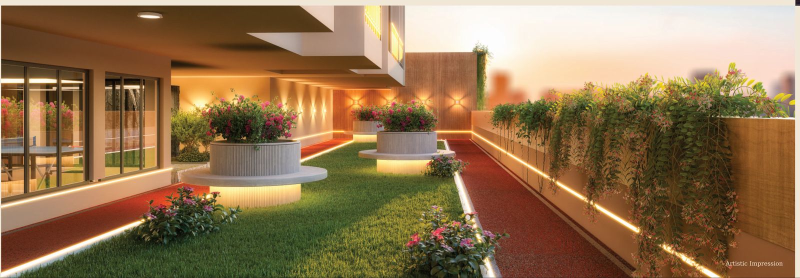 Crystal landscaped podium walkway